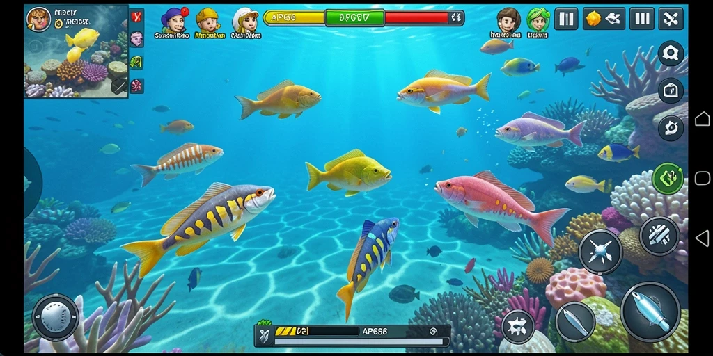 Screenshot gameplay Tembak Ikan AP686 yang penuh warna.