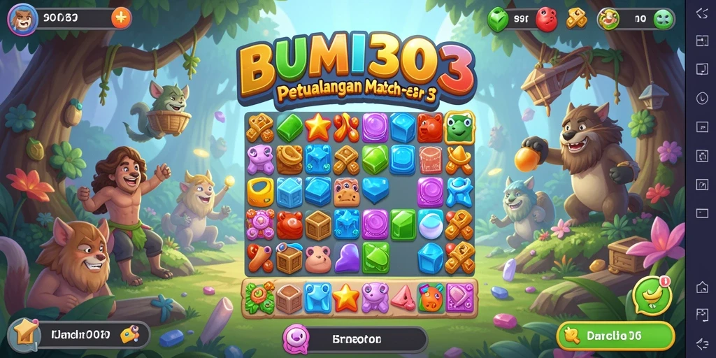 Screenshot gameplay BUMI303 dengan tampilan match-3 yang menarik.
