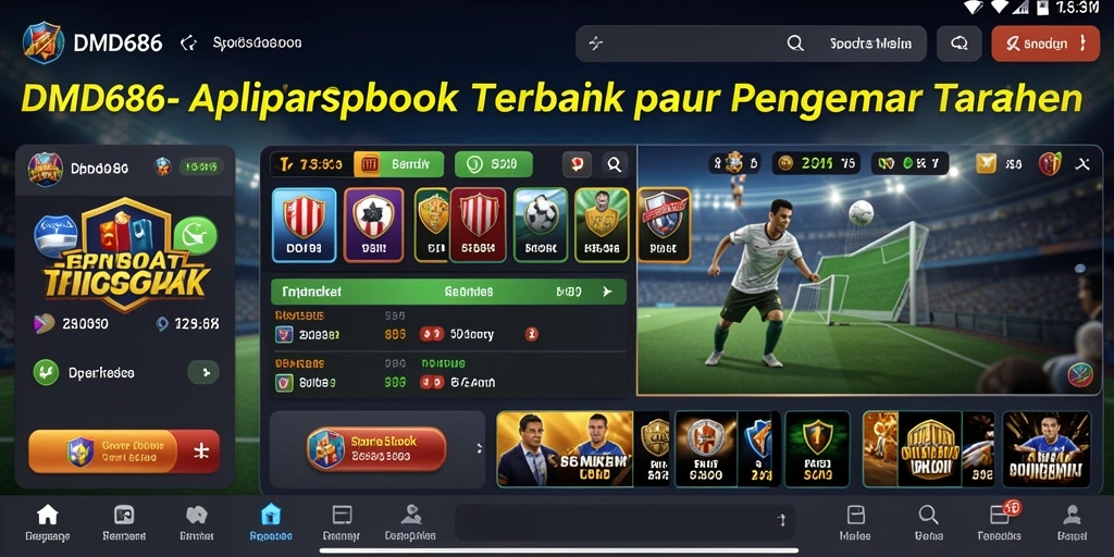Screenshot utama DMD686 menampilkan antarmuka taruhan olahraga yang menarik.