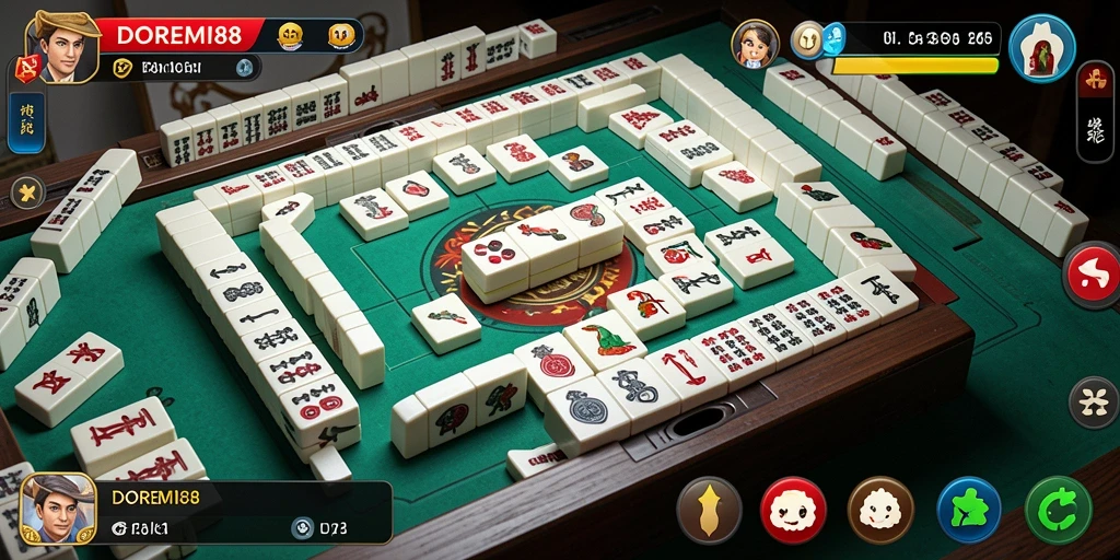 Tampilan gameplay seru dalam DOREMI88 dengan tantangan Mahjong.