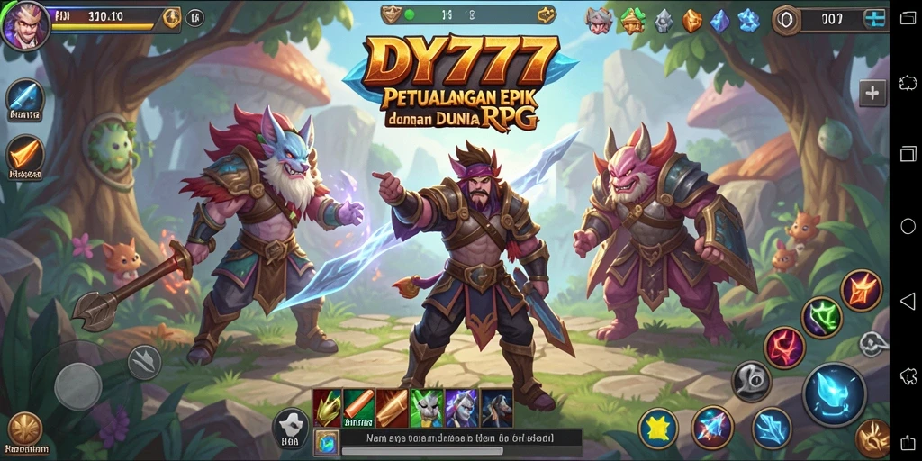 Screenshot gameplay DY777 menampilkan pertempuran epik di dunia RPG.