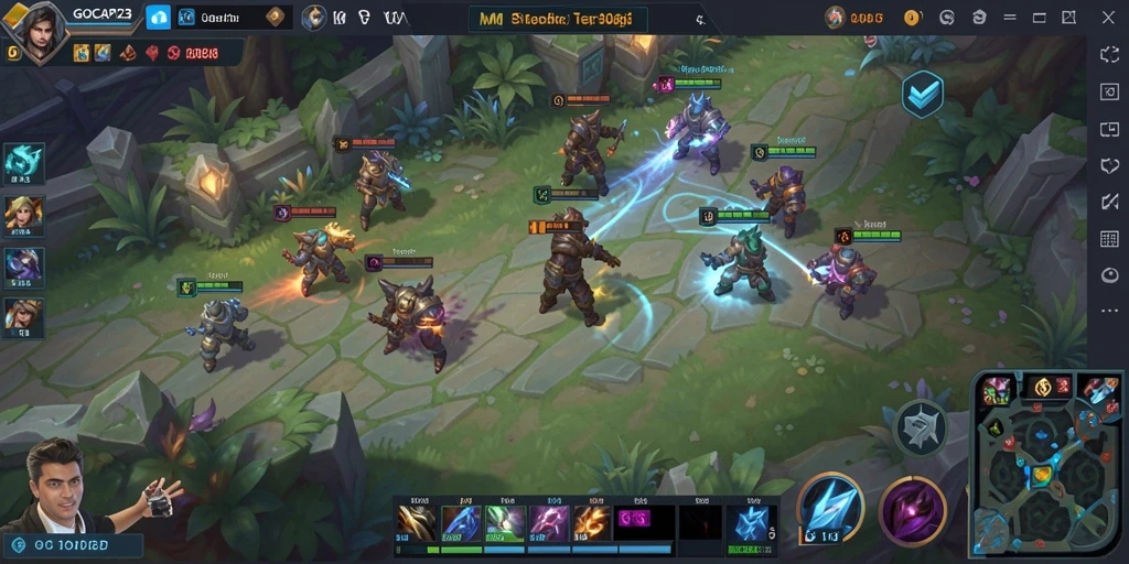 Screenshot gameplay GOCAP123 menampilkan aksi bertempur yang seru di arena MOBA.