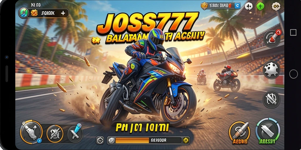 Tangkapan layar dari gameplay JOSS777 yang penuh aksi balapan motor.