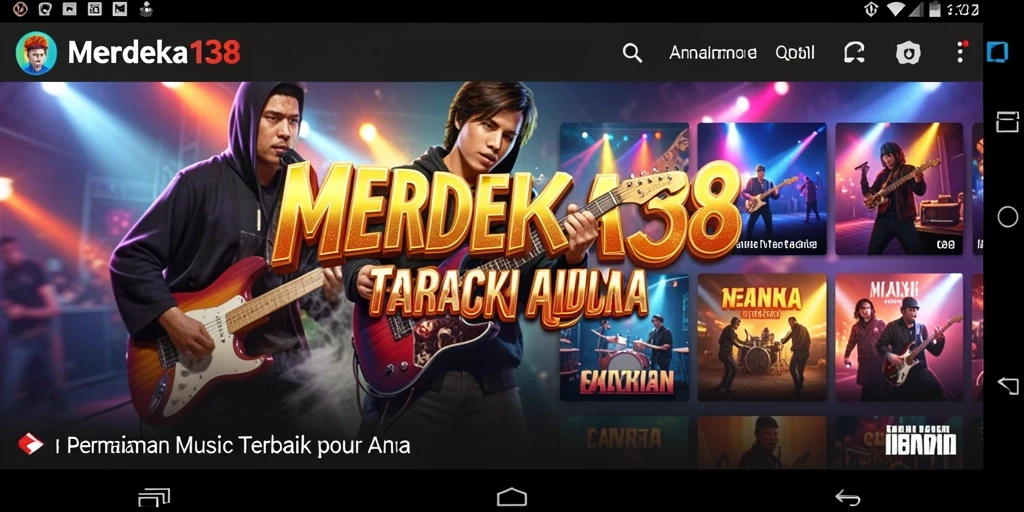 Screenshot utama MERDEKA138 menampilkan gameplay seru dengan berbagai lagu.