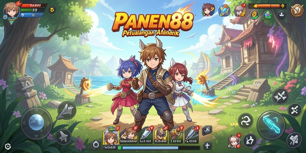 Screenshot gameplay menunjukkan karakter anime yang dinamis dan penuh aksi.