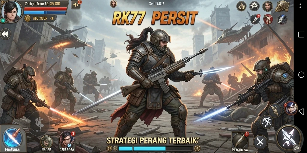 Tampilan gameplay RK77 dengan pertempuran strategi yang epik.
