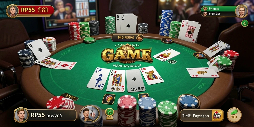 Screenshot RP55 menampilkan permainan Poker yang mendebarkan dan interaksi pemain.