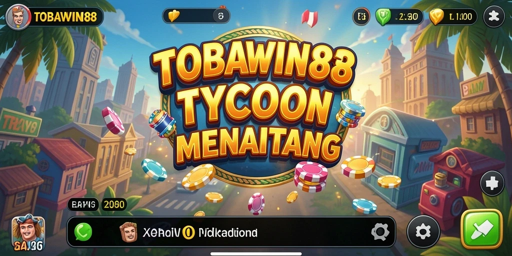 Tampilan gameplay seru TOBAWIN88 dengan strategi bisnis yang menantang.