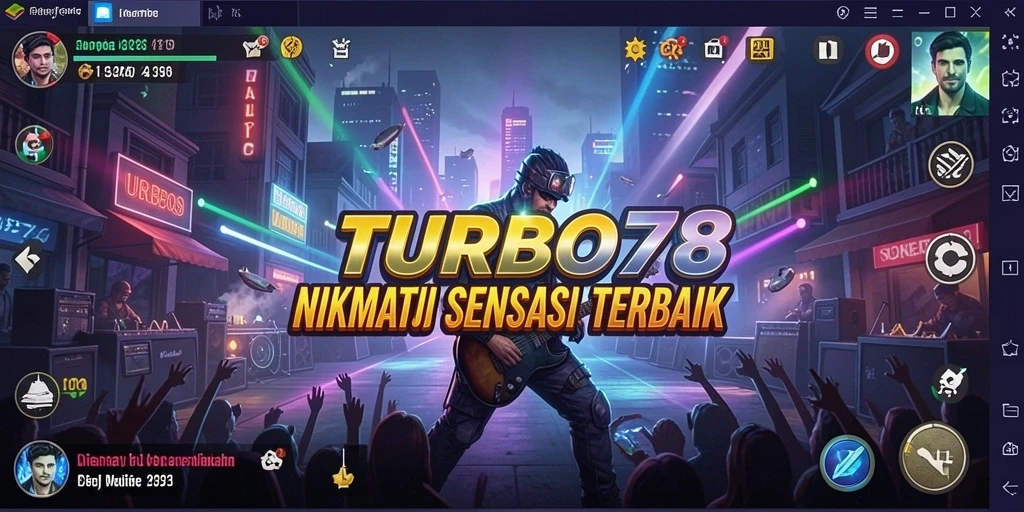 TURBO78 menampilkan gameplay musik yang dinamis dan interaktif.